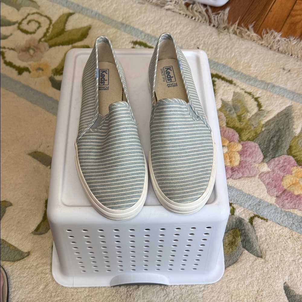 Keds Double Decker Slip-Ons Blue & White Striped Size11. 240